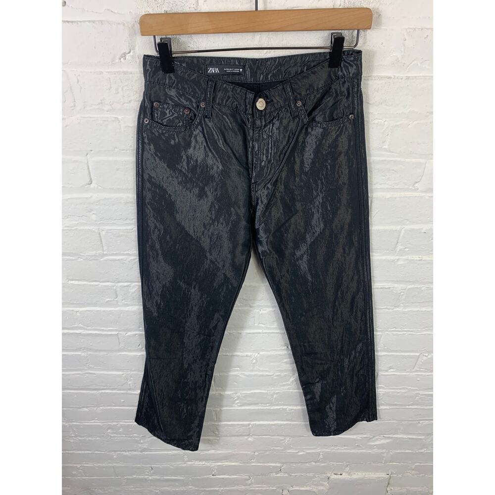 Zara Women's Mid Rise Straight Leg Ankle Cropped Pants Solid Black Size 2